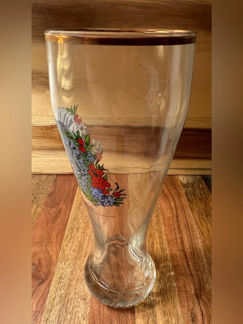 Vintage 1990 German Souvenir Wheat Beer Glass Gold Rim